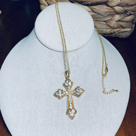 Jewelry - Regal Crystal Cross Pendant Necklace, 20”-22” chain.